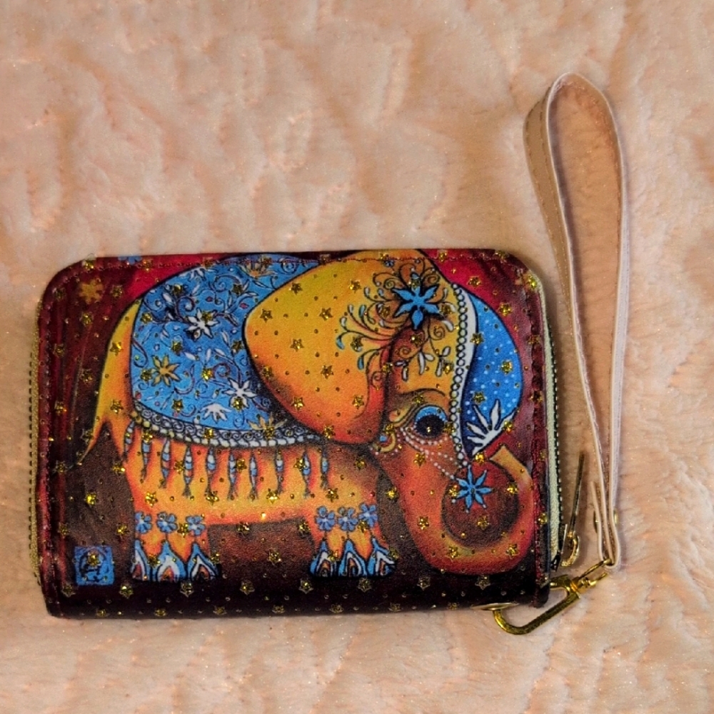 BNWOT Colorful Elephant Wallet/Coin Purse with Wrist Strap